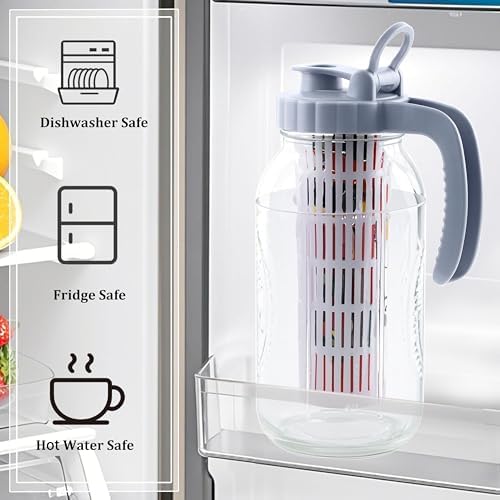 Mason Jar Pitcher With Fruit Infuser 2 Quart Water Pitcher With Pour Spout Lid 2 Pack Half gallon Wide Mouth Glass Carafe For Milk, Fruit Infused Water, Iced Tea, Lemonade, Cocktail, Cold Brew Coffee - Image 2