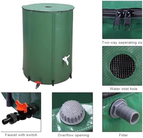 Rain Barrel, Foldable Rainwater Collection Tank with Filter Mesh,PVC Fluid Leak-Proof Portable Outdoor Water Storage Container for Garden Yard Downspout Water Harvesting(1000L) - Image 4