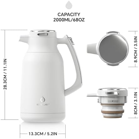 IDEUS Thermal Coffee Carafe 68oz, Beverage Dispenser White - Image 5