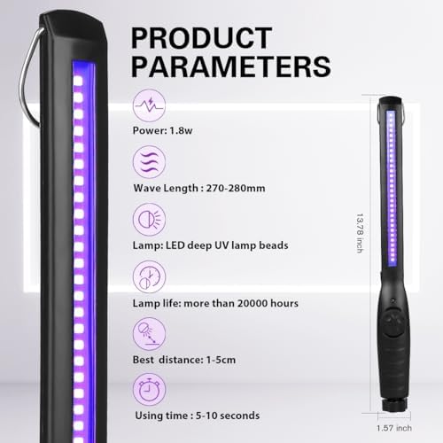 UV Light Sanitizer, Portable UV Light Disinfection Lamp USB Rechargeable Ultraviolet Light Sanitizer for Home Hotel Travel Car UV Light Sanitizer Wand - Image 2