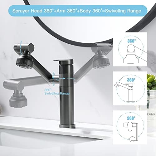 1080 Degree Swivel Bathroom Faucet Gun Grey Lavatory Basin Sink Faucet - Image 3