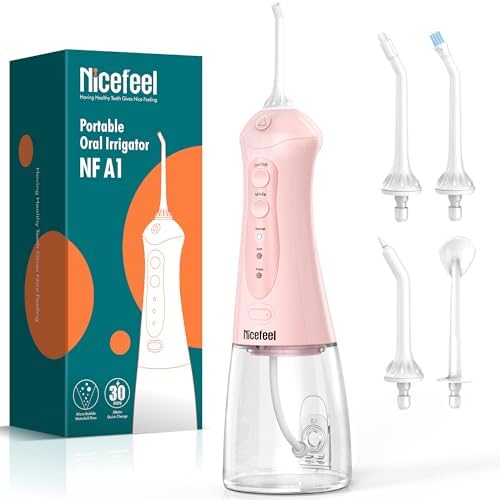 Nicefeel Water Flosser, Portable Water Flosser Cordless for Teeth, Orthodontic, Braces, Sensitive Gums, 5 Jet Tips & 3 Modes, Travel Oral Irrigator Rechargeable with 300ML Water Tank, IPX7 Waterproof by NicefeelaProfessionalWaterFlosserProvider