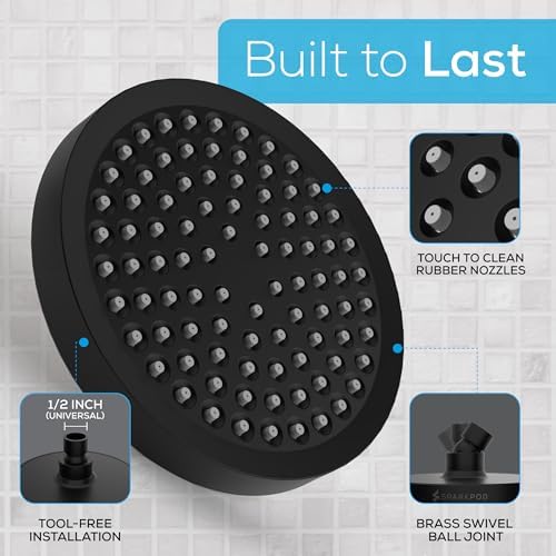 SparkPod Rain Shower Head, 6 Inch Round, Midnight Black Matte Finish - Image 6