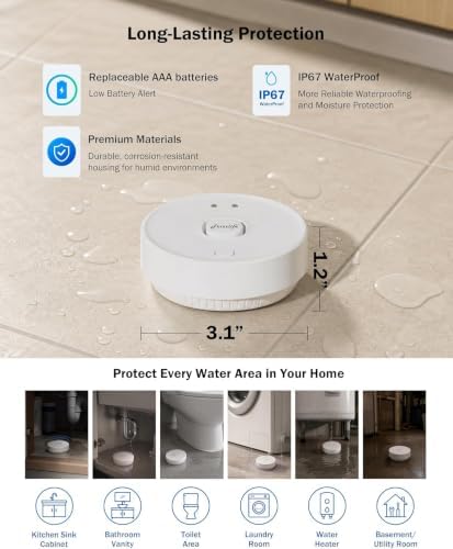 Frizzlife LR80 Smart Water Leak Detector ONLY for LPG365 Shutoff Valve, LoRa Long-Range Leak Sensor, Triggers Automatic Valve Shutoff with APP Push, Sound＆Silent Alarm, 3pcs - Image 5