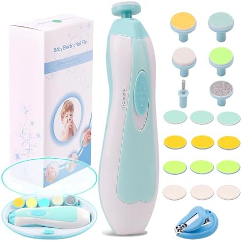 Baby Nail Trimmer Electric Nail File Baby Nail Clippers, Safe Nail Filer Grinder Kit for Newborn Infant Toddler Kids or Adults Toes Fingernails Care Trim Polish, with Led Light and 10 Grinding Heads by Unknown