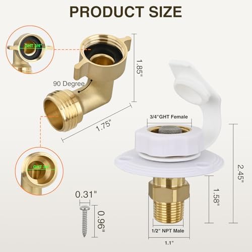 Nilight RV City Water Inlet 1/2" NPT Male to 3/4" GHT Female Check Valve - Image 2