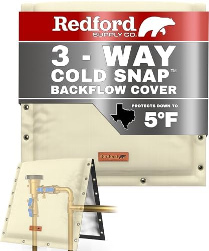 Redford Supply Co. Cold Snap (5°F) Backflow Preventer Insulation Cover, 3-Way Custom, 24"W x 24"H, Pipe Insulation, Water Sprinkler Covers for Outside, Sprinkler Backflow Cover for Winter (Beige) by RedfordSupplyCo