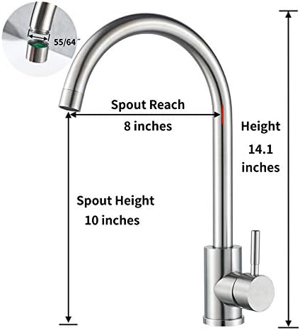 Single Handle High Arc Kitchen Faucet Stainless Steel Brushed Nickel,Commercial Single Hole Kitchen Sink Faucet,Modern One Hole Bar Sink Faucet - Image 6