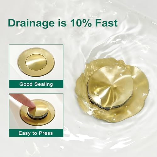 CREA Gold Bathroom Sink Drain Stopper,Pop Up Sink Drain Stopper Bathroom Sink with Overflow,Vessel Sink Drain Plug with Anti-Clogging Strainer Pop Up Drain Stopper Kit All Metal Stailess Steel - Image 3