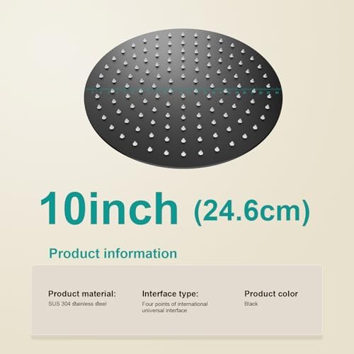 All Metal 10Inch Rain Shower Head - Heavy Duty Stainless Steel, Easy Install, High Water Flow, Ultra-Thin Modern Design for Bathroom (Matte Black) - Image 2