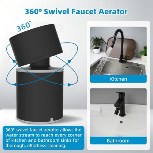 Hibbent cUPC Certified 2-function 360° Swivel Sink Aerator, Matte Black - Image 6