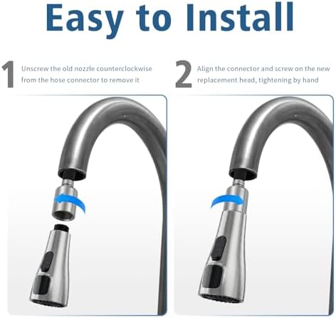 Kitchen Sink Faucet Sprayer Head Replacement, LED Temperature Sensitive Display Pull Down Pull Out Faucet Nozzle (Brushed Nickel) - Image 4