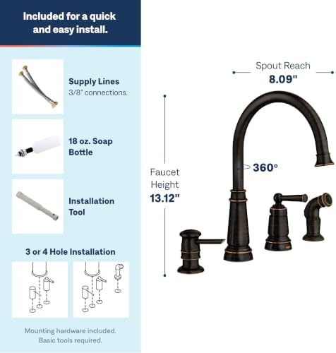 Moen 87042BRB Mediterranean Bronze High Arc Kitchen Faucet with Soap Dispenser - Image 3
