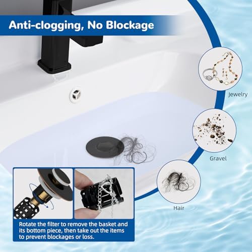 Hibbent 3 PCS Upgraded 3 in 1 Bathroom Sink Drain Strainer, Pop Up Stopper - Image 2