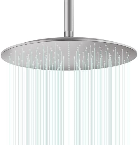 All Metal 16Inch Rain Shower Head - Heavy Duty Stainless Steel, Easy Install, High Water Flow, Ultra-Thin Modern Design for Bathroom (Brushed Nickel) by AULEEND