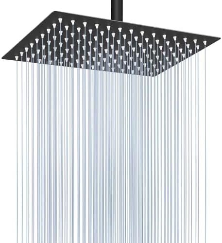 Voolan Rain Shower Head - High Flow Large Rainfall Shower Heads Made of Stainless Steel - Waterfall Bathroom Square Showerhead - Ceiling or Wall Mount (12 * 8 Inch Rectangle, Matte Black) by Voolan