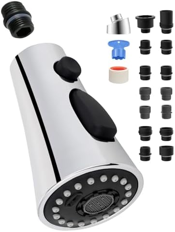 Universal Kitchen Faucet Head Replacement, 3 Modes, 15 Adapter Kit, Chrome by Greatcomfortathome