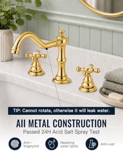 gotonovo Bathroom Faucet 3 Hole Vintage, Polish Gold, Hot Cold Label - Image 2