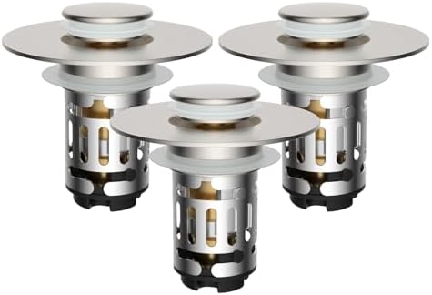 Hibbent 3 PCS Upgraded 3 in 1 Bathroom Sink Drain Strainer, Pop Up Stopper by Hibbent