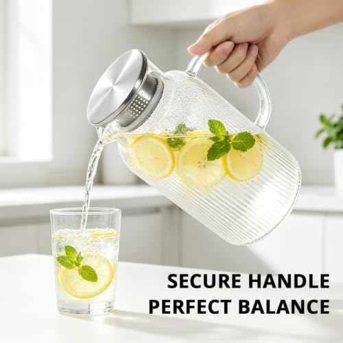 Bivvclaz 2 Pack 2 Liter 68 oz Stripes Glass Pitcher with Lid and Handle - Image 5