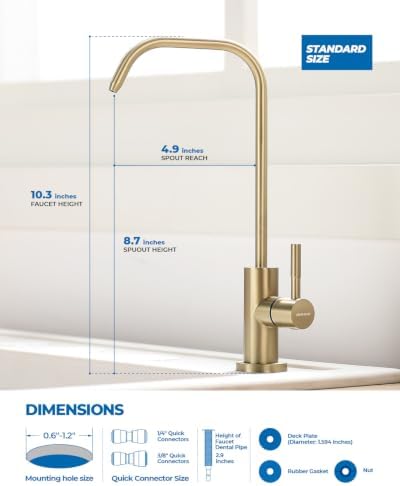 WEWE Water Filter Faucet for RO System, 7-Shape, Non-Air Gap, Gold - Image 5