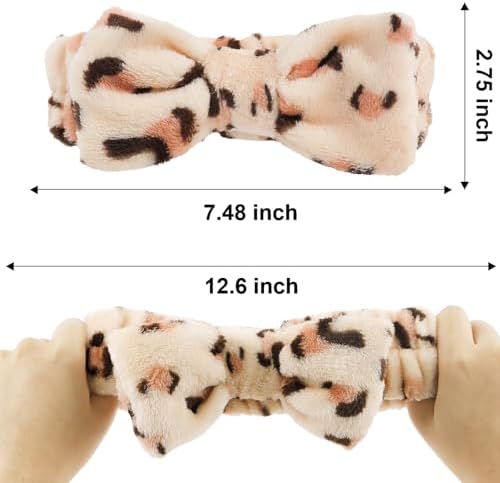 Ondder Leopard Terry Cloth Spa Headbands for Skincare, Makeup, Face Washing - 8 Pcs Bow Hair Bands for Women - Image 6