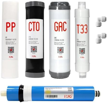 5 Stage Reverse Osmosis Replacement Filter Kit with 75GPD Membrane 5pcs Replacement Cartridge Pack Kit for Standard Reverse Osmosis RO Systems Complete RO Filter Set by HJCSandmonkWaterFilterCoLtd