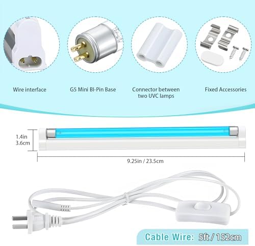 COOSPIDER 2Pack 6W UV Light with Ozone,185nm Sanitizer Lamp with Cord and Plug, UVC Lamp for Shoes/Closet/Cabinet/Bathroom 110V CTUV-6 - Image 2