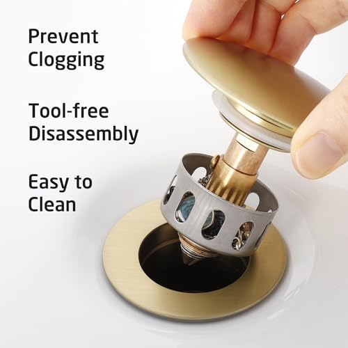 KES All Metal Bathroom Sink Drain with Strainer Basket Hair Catcher Anti Clog Pop Up Drain Stopper for Vanity Vessel Sink with Overflow, Rustproof 18/8 Stainless Steel Brushed Gold, S2013A-BZ - Image 6
