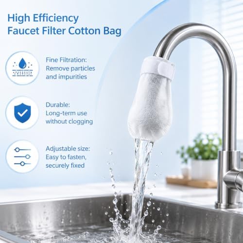 High Density Faucet Filter, Splash Proof Cotton Pouch Kit, 50 Pack Tap Cartridge with Sediment Barrier, Fine Fiber Mesh Purifier, for Kitchen Bathroom Faucet, Tap Water Purification Accessory - Image 2