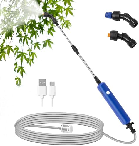 Electric Garden Sprayer, Portable Battery Powered Watering Wand, Rechargeable Plant Spray Mister with Telescopic Wand and 10ft Water Hose for Yard Lawn Weeds Plants,Type-C Charging, Blue by RUNAIVE