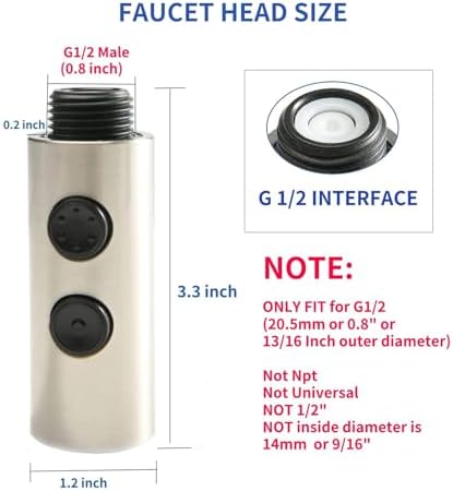 Kitchen Sink Faucet Sprayer Head, 2 Functions Sprayer Attachment for Faucet,Pull Down Faucet Head Replacement Part, G 1/2 Pull Out Spray Head for Kitchen Faucet Tap Sprayer Spout - Image 2