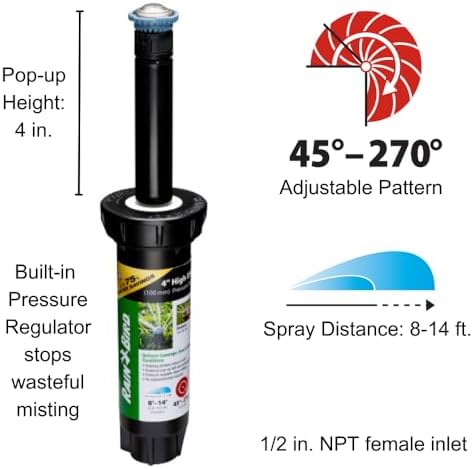Rain Bird 8SAPROPR HE Pro Rotary Sprinkler, Adj 45-270°, 8-14 Feet, 4" - Image 2