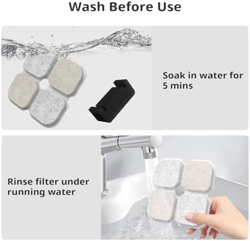 Cat Pet Water Fountain Filters, 12 Pack Replacement Filters Fit for 101oz/3L Crystal Cat Fountain, Triple Filtration System (12 Filters+12 Sponges) - Image 6