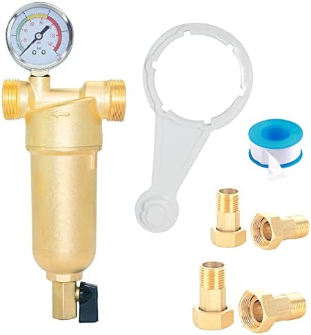 Beduan Reusable Spin Down Sediment Water Filter for Whole House Prefilter System Protector,1"Male Thread,3/4"Male & Female Thread,1/2"Male Thread (50 Micron & Copper Made & Pressure Gauge) by Beduan