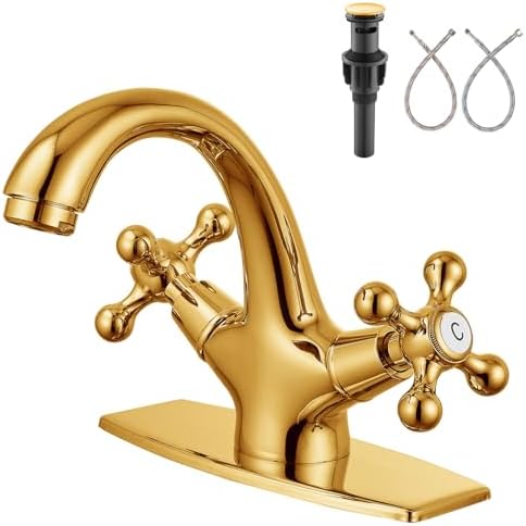 Aolemi Bathroom Sink Faucet 1 Hole or 3 Hole with Drain Polish Gold by Aolemi