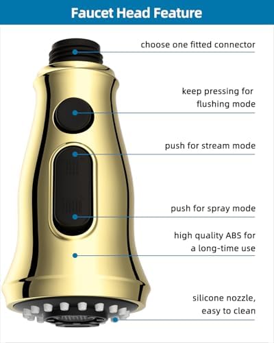 Universal Kitchen Sink Faucet Spray Head, 3 Modes, 15 Adapter, Brushed Gold - Image 5