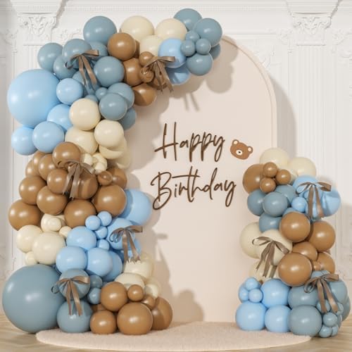 Dusty Blue Brown Balloon Arch Kit for Bear Baby Shower by NUTTYBASH