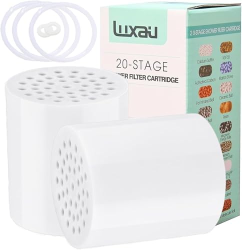2 Pc Luxau 20 Stage(Also Fit 15, 18 Stage) Shower Filter Replacement Cartridge, Shower Head Filter Refill, for Hard Water Chlorine Heavy Metal, Skin Hair, Fit Any Similar Design Shower Water Filter by Luxau
