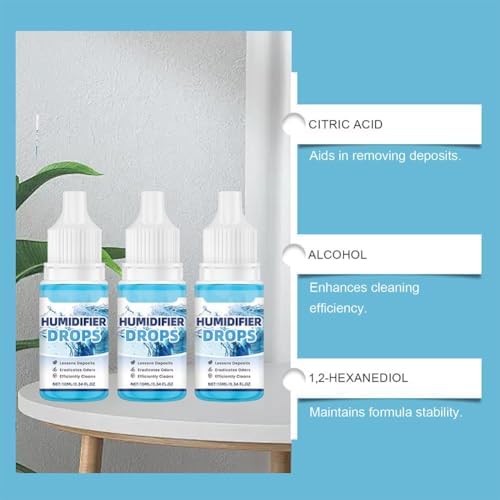 3 Pcs Humidifier Drops – Water Treatment Cleaner for Mineral Buildup & Odor Removal, 30ml (3 x 10ml Bottles), Ethanol-Based Solution for Ultrasonic & Cool Mist Humidifiers - Image 4
