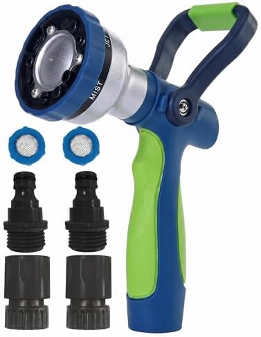 GREEN MOUNT Garden Hose Nozzle with Quick Connect Set - Zinc Alloy High Pressure Sprayer, Fireman Style Handle for Car Wash & Plant Watering, Green by GREENMOUNT