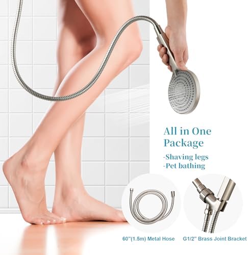 OFFO Handheld Shower Head Set, 6-Mode Brushed Nickel High Pressure Handheld Sprayer with 60" Stainless Steel Hose & Holder, High Flow Large Powerful Boosting Handheld Showerhead for Low Water Pressure - Image 7