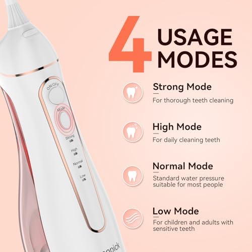 Cordless Portable Water Flosser with 300ML Tank: Rechargeable Oral Irrigator with 5 Tips for Travel, Braces Care and Sensitive Gums, IPX7 Waterproof Teeth Cleaning Device(Pink) - Image 2