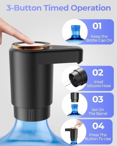 Water Jug Pump for 5 Gallon Bottle – Portable Electric USB-C Charging Dispenser, Dual Powerful Motors, Fast Flow, Fits 2-5 Gallon Jugs – Ideal for Home, Office, Camping, RV, Dark Black - Image 3