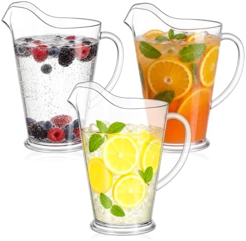 Tessco 3 Pcs Plastic Pitchers 60 Oz Clear Water Beer Jug Large,Stylish by Tessco