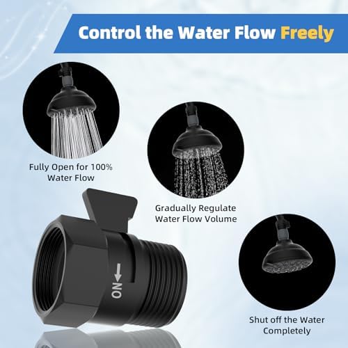 Hibbent All Metal 1 Pack Shower Head Flow Control Valve, G1/2 Brass Shut-off Valve with Metal Handle Lever, Shut OFF Water Flow Control Regulator for Handheld Shower, or Bidet Sprayer, Matte Black - Image 3