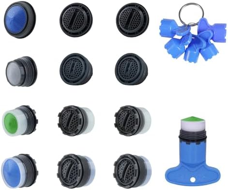 Hibbent 12 Pcs Faucet Aerator with 6 Pcs Faucet Aerator Key Removal Wrench Tool, Aerators Replacement Inserts for Sink M16.5 18.5 21.5 24 mm Tap Aerators Flow Restrictor by Hibbent