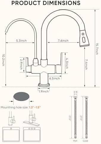 Kitchen Faucet with Water Filter Spout — 2-in-1 Brushed Nickel Pull-Down Sink Faucet, NSF-Certified Filtered Water Tap, Single-Handle with Detachable Deck Plate Fits 1 or 3 Hole by OWOFAN - Image 5