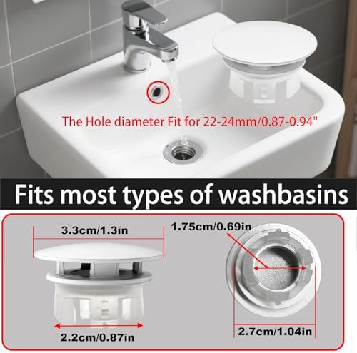 2 Pack Sink Basin Overflow Trim Ring,Solid Brass Bathroom Sink Trim Overfollow Cover,Sink Trim Overflow Cover Insert in Hole Round Caps or Kitchen Bathroom(White) - Image 2