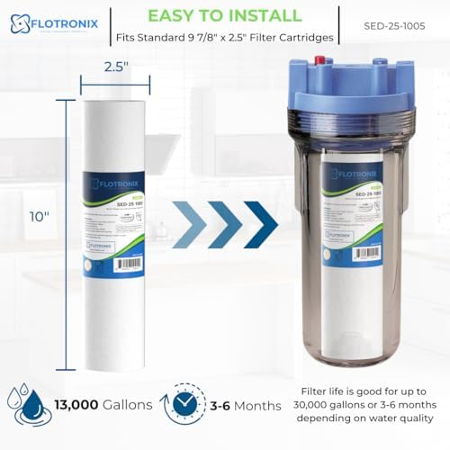 Flotronix 5 Micron 2.5" x 10" Sediment Whole House Water Filter Compatible to GE FXUSC Water System (2 Pack) - Image 2